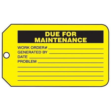 Accuform Safety Tags, DUE FOR MAINTENANCE, 5.75in x 3.25in, PF-Cardstock, 25PK MMT337CTP